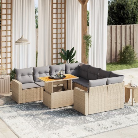 Set de sofás de jardín 9 pzas con cojines ratán sintético beige en Conjuntos de jardín | Comprar online en Foru.es