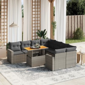 Set de muebles de jardín 9 pzas y cojines ratán sintético gris en Conjuntos de jardín | Comprar online en Foru.es