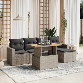 Set de muebles de jardín 6 pzas y cojines ratán sintético gris en Conjuntos de jardín | Comprar online en Foru.es