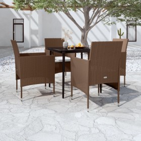 Juego de comedor de jardín 5 piezas con cojines marrón y negro de , Conjuntos de jardín - Ref: Foro24-3099324, Precio: 348,86...