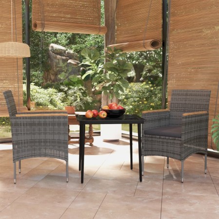 Juego de comedor de jardín 3 piezas con cojines gris y negro de , Conjuntos de jardín - Ref: Foro24-3099347, Precio: 254,95 €...