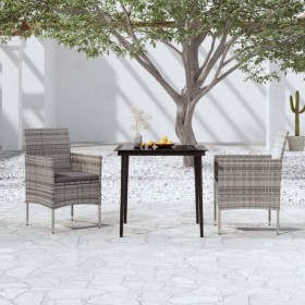 Juego de comedor de jardín 3 piezas con cojines gris y negro de , Conjuntos de jardín - Ref: Foro24-3099311, Precio: 227,18 €...