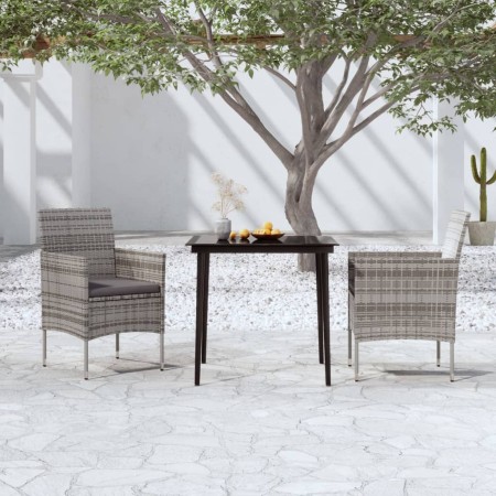 Juego de comedor de jardín 3 piezas con cojines gris y negro de , Conjuntos de jardín - Ref: Foro24-3099311, Precio: 227,18 €...