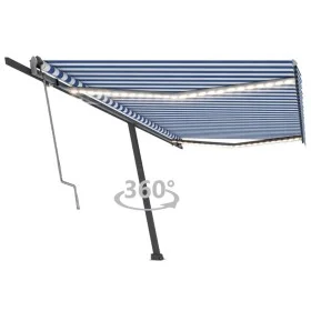 Toldo automático LED sensor de viento azul y blanco 500x300 cm de vidaXL, Toldos - Ref: Foro24-3069791, Precio: 727,28 €, Des...