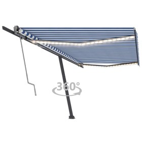 Toldo automático LED sensor de viento azul y blanco 500x300 cm de vidaXL, Toldos - Ref: Foro24-3069791, Precio: 666,95 €, Des...