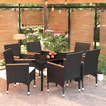 Juego de comedor de jardín 7 piezas con cojines negro de , Conjuntos de jardín - Ref: Foro24-3099332, Precio: 453,86 €, Descu...
