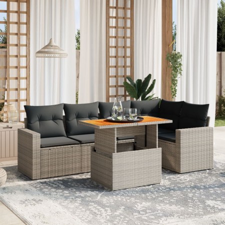 Set de muebles de jardín 6 pzas y cojines ratán sintético gris en Conjuntos de jardín | Comprar online en Foru.es