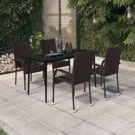 Juego de comedor de jardín 5 piezas con cojines marrón y negro de , Conjuntos de jardín - Ref: Foro24-3099403, Precio: 318,38...