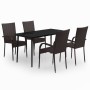 Juego de comedor de jardín 5 piezas con cojines marrón y negro de , Conjuntos de jardín - Ref: Foro24-3099403, Precio: 318,38...