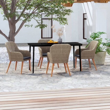 Juego de comedor de jardín 5 piezas con cojines marrón de , Conjuntos de jardín - Ref: Foro24-3099525, Precio: 585,64 €, Desc...