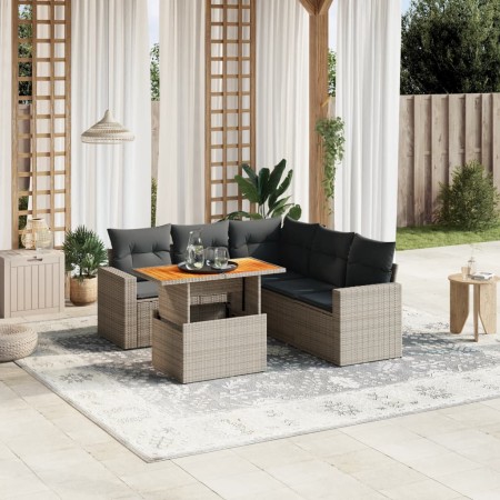 Set de muebles de jardín 6 pzas y cojines ratán sintético gris en Conjuntos de jardín | Comprar online en Foru.es
