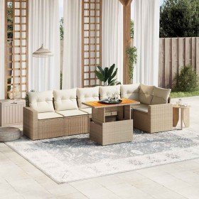 Set sofás de jardín 7 piezas y cojines ratán sintético beige en Conjuntos de jardín | Comprar online en Foru.es