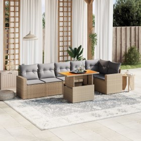 Set sofás de jardín 7 piezas y cojines ratán sintético beige en Conjuntos de jardín | Comprar online en Foru.es