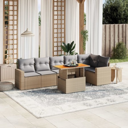 Set sofás de jardín 7 piezas y cojines ratán sintético beige en Conjuntos de jardín | Comprar online en Foru.es