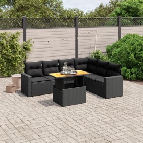 Set de comedor de jardín 7 pzas y cojines ratán sintético negro en Conjuntos de jardín | Comprar online en Foru.es