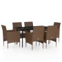 Juego de comedor de jardín 7 piezas con cojines marrón y negro de , Conjuntos de jardín - Ref: Foro24-3099326, Precio: 494,58...