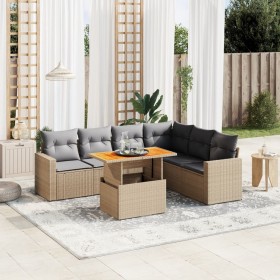 Set sofás de jardín 7 piezas y cojines ratán sintético beige en Conjuntos de jardín | Comprar online en Foru.es