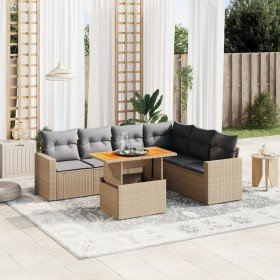 Set sofás de jardín 7 piezas y cojines ratán sintético beige en Conjuntos de jardín | Comprar online en Foru.es