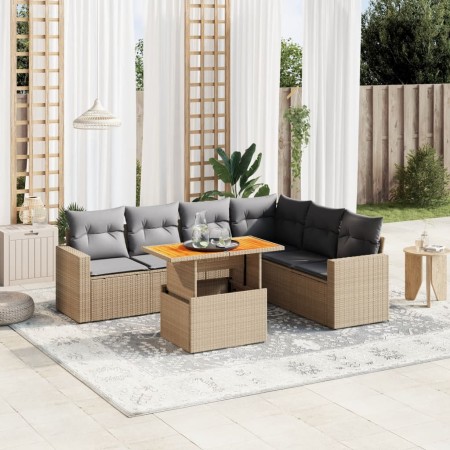 Set sofás de jardín 7 piezas y cojines ratán sintético beige en Conjuntos de jardín | Comprar online en Foru.es