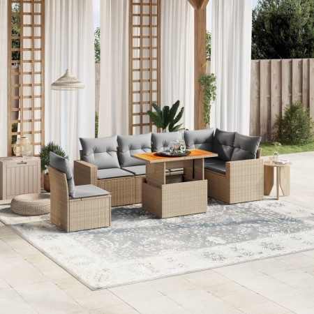 Set sofás de jardín 7 piezas y cojines ratán sintético beige en Conjuntos de jardín | Comprar online en Foru.es