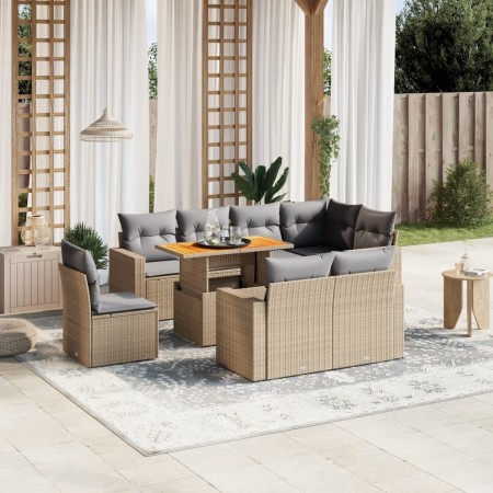 Set de sofás de jardín 9 pzas con cojines ratán sintético beige en Conjuntos de jardín | Comprar online en Foru.es