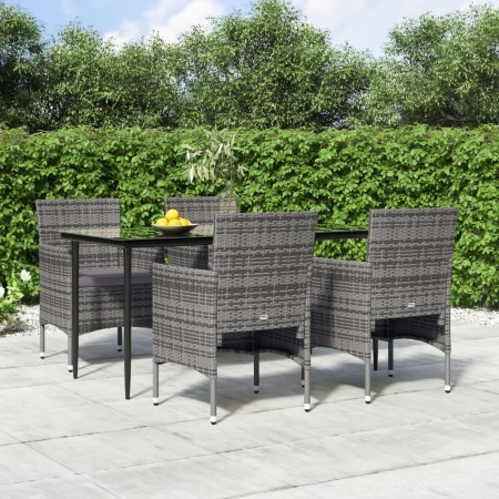 Juego de comedor para jardín 5 piezas con cojines gris y negro de , Conjuntos de jardín - Ref: Foro24-3156620, Precio: 359,91...