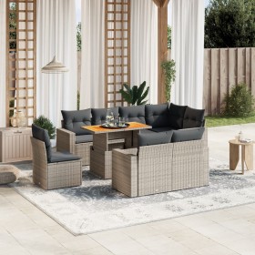 Set de muebles de jardín 9 pzas y cojines ratán sintético gris en Conjuntos de jardín | Comprar online en Foru.es
