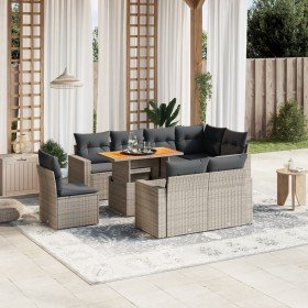 Set de muebles de jardín 9 pzas y cojines ratán sintético gris en Conjuntos de jardín | Comprar online en Foru.es