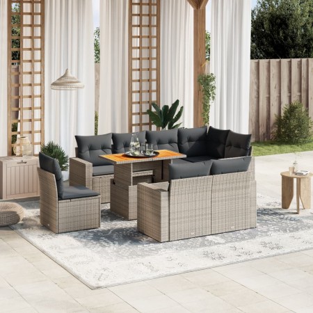 Set de muebles de jardín 9 pzas y cojines ratán sintético gris en Conjuntos de jardín | Comprar online en Foru.es
