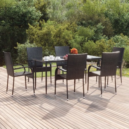 Juego de comedor de jardín 7 piezas ratán sintético negro de , Conjuntos de jardín - Ref: Foro24-3156669, Precio: 451,86 €, D...