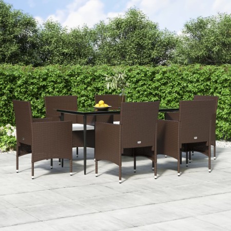 Juego de comedor de jardín 7 piezas con cojines marrón y negro de , Conjuntos de jardín - Ref: Foro24-3156629, Precio: 523,45...