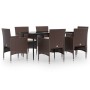 Juego de comedor de jardín 7 piezas con cojines marrón y negro de , Conjuntos de jardín - Ref: Foro24-3156629, Precio: 523,45...