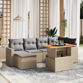 Set sofás de jardín 7 piezas y cojines ratán sintético beige en Conjuntos de jardín | Comprar online en Foru.es