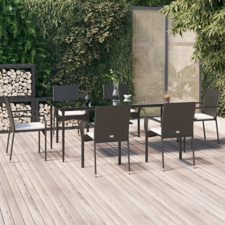 Set de comedor de jardín 7 pzas y cojines ratán sintético negro de , Conjuntos de jardín - Ref: Foro24-3185123, Precio: 597,2...