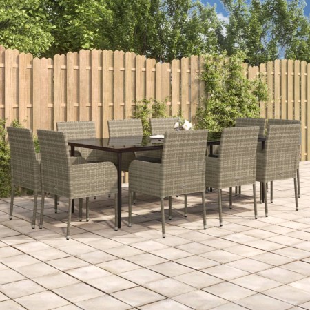 Set comedor jardín 11 pzas y cojines ratán sintético negro gris de , Conjuntos de jardín - Ref: Foro24-3185154, Precio: 730,7...
