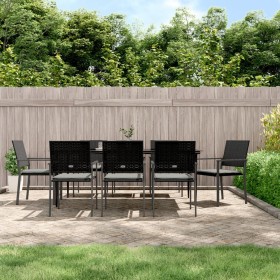 Juego comedor jardín 9 piezas y cojines ratán sintético y acero de , Conjuntos de jardín - Ref: Foro24-3187014, Precio: 557,2...
