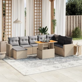 Set de sofás de jardín 9 pzas con cojines ratán sintético beige en Conjuntos de jardín | Comprar online en Foru.es