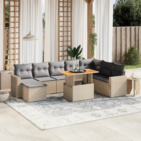 Set de sofás de jardín 9 pzas con cojines ratán sintético beige en Conjuntos de jardín | Comprar online en Foru.es