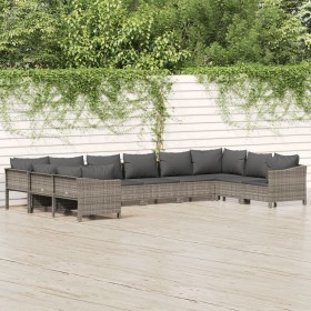 Set de muebles de jardín 10 pzas y cojines ratán sintético gris de , Conjuntos de jardín - Ref: Foro24-3187306, Precio: 708,5...