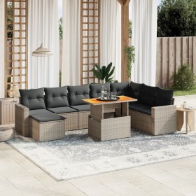 Set de muebles de jardín 9 pzas y cojines ratán sintético gris en Conjuntos de jardín | Comprar online en Foru.es