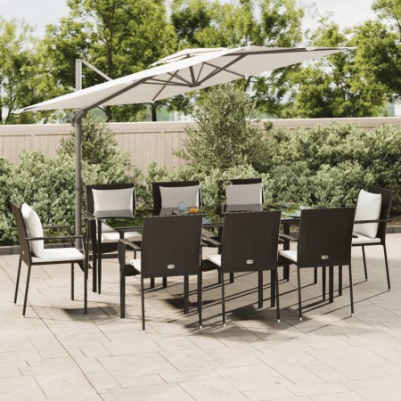 Set de comedor de jardín 9 pzas y cojines ratán sintético negro de , Conjuntos de jardín - Ref: Foro24-3185100, Precio: 776,2...