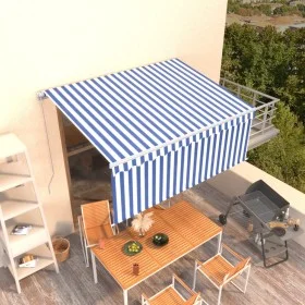Manual retractable awning with blue and white blind 3x2.5 m by vidaXL, Awnings - Ref: Foro24-3069256, Price: 242,82 €, Discou...