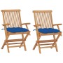 Sillas de jardín 2 uds madera maciza de teca con cojines azules de , Sillas de jardín - Ref: Foro24-3062512, Precio: 202,08 €...