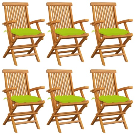 Sillas de jardín 6 uds madera teca con cojines verde brillante de , Sillas de jardín - Ref: Foro24-3062567, Precio: 460,85 €,...