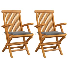 Sillas de jardín 2 uds madera maciza de teca con cojines grises de , Sillas de jardín - Ref: Foro24-3062488, Precio: 203,80 €...