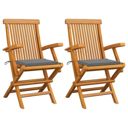 Sillas de jardín 2 uds madera maciza de teca con cojines grises de , Sillas de jardín - Ref: Foro24-3062488, Precio: 203,80 €...