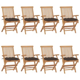 Sillas de jardín 8 uds madera teca con cojines gris taupe de , Sillas de jardín - Ref: Foro24-3072912, Precio: 656,47 €, Desc...