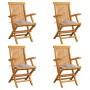 Sillas de jardín 4 uds madera teca con cojines a cuadros grises de , Sillas de jardín - Ref: Foro24-3065631, Precio: 377,21 €...