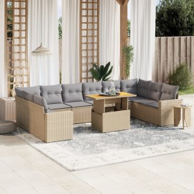 Set de sofás de jardín 11pzas con cojines ratán sintético beige en Conjuntos de jardín | Comprar online en Foru.es