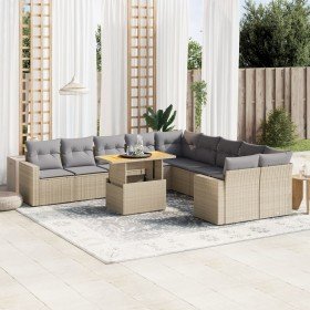 Set de sofás de jardín 11pzas con cojines ratán sintético beige en Conjuntos de jardín | Comprar online en Foru.es
